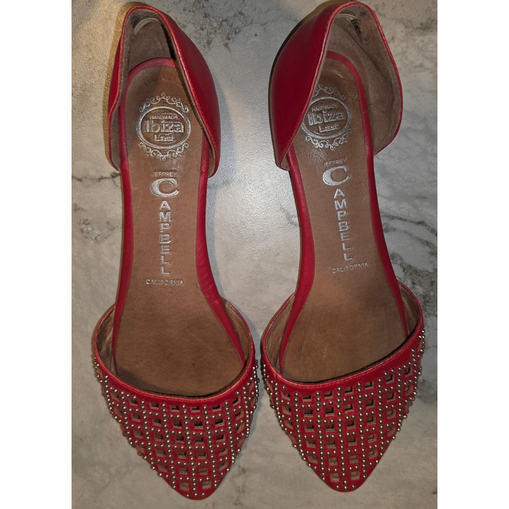 Jeffrey Campbell Red Leather Studded Ibiza Last d'Orsay Pointed Toe Flats Size 8